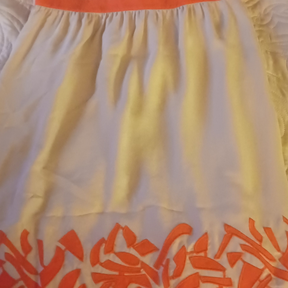 LOFT Cream & Orange Sleeveless A-line Dress | 6